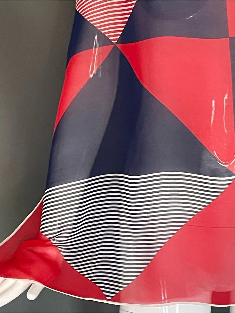 Vintage Yves Saint Laurent Red White Blue Sheer Silk Scarf 30 In Exc Condition